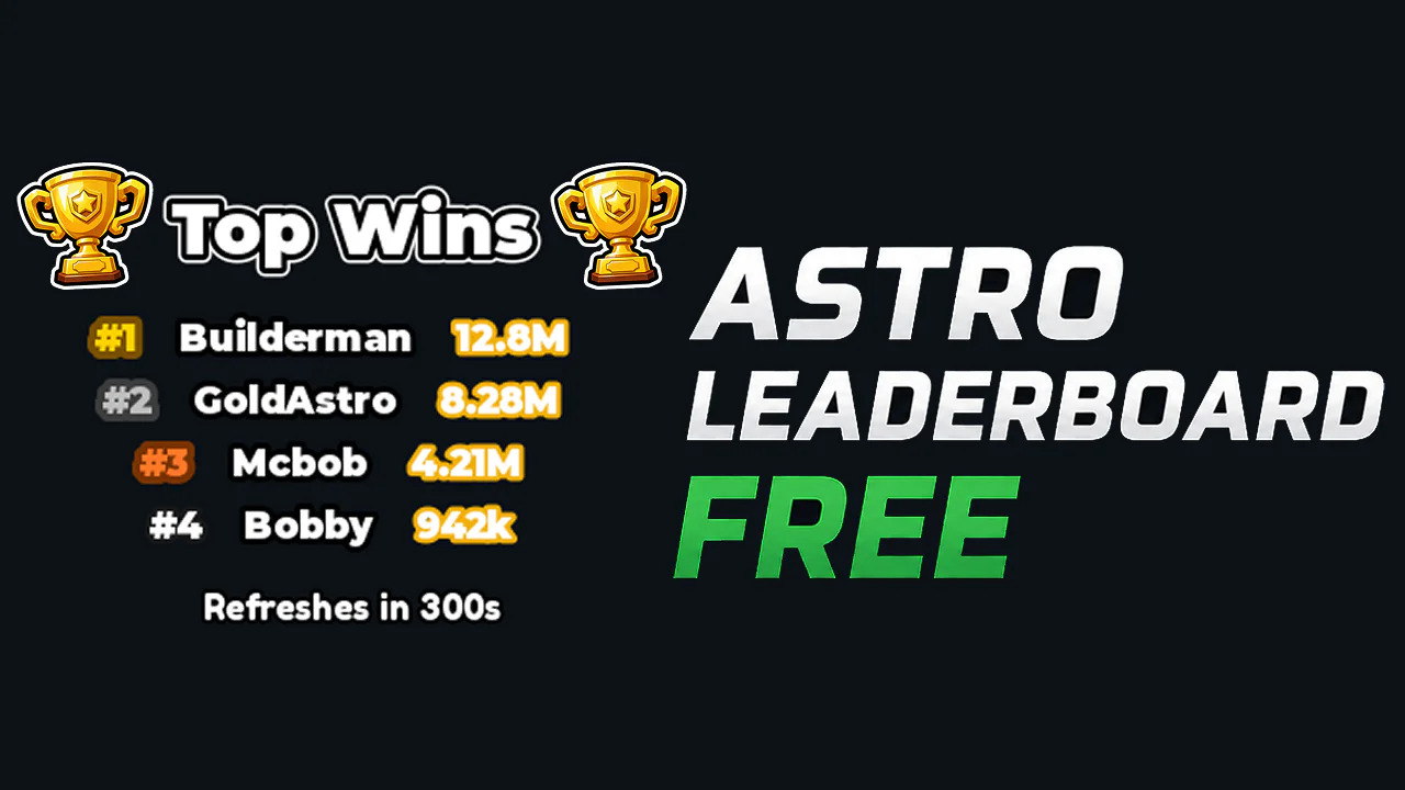 Astro Leaderboard Free product preview with a global Top Wins ranking