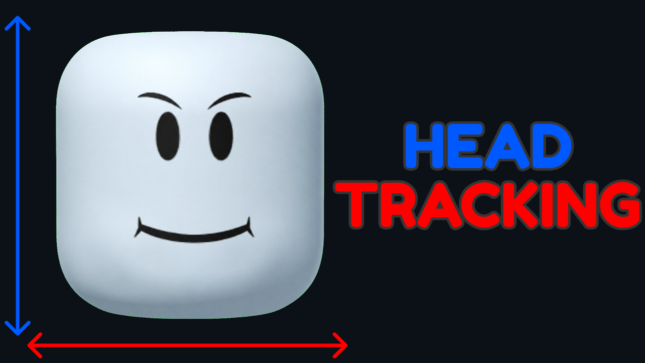 Head Tracker preview with a Roblox avatar head and horizontal and vertical tracking arrows