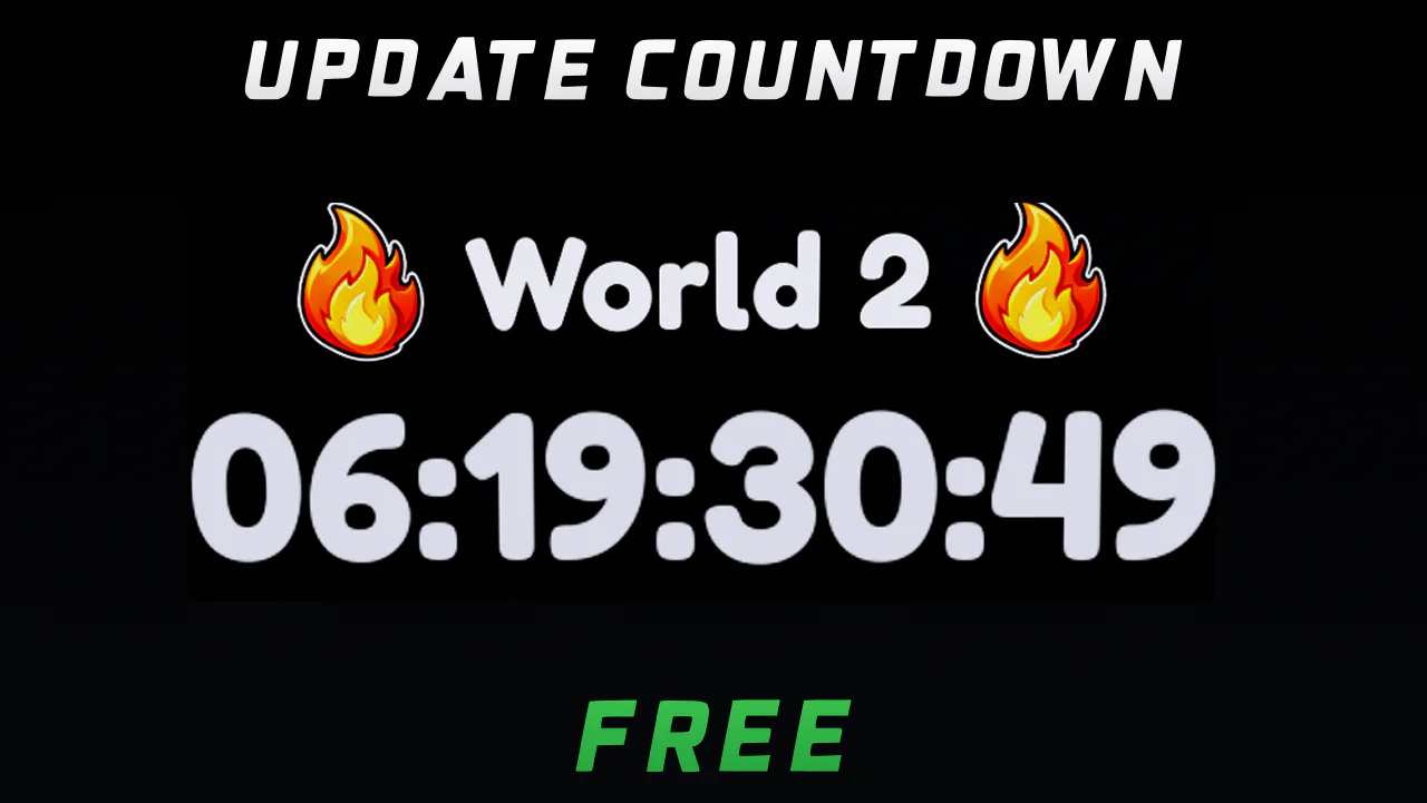 Update Counter Free preview showing a synchronized Roblox World 2 countdown timer
