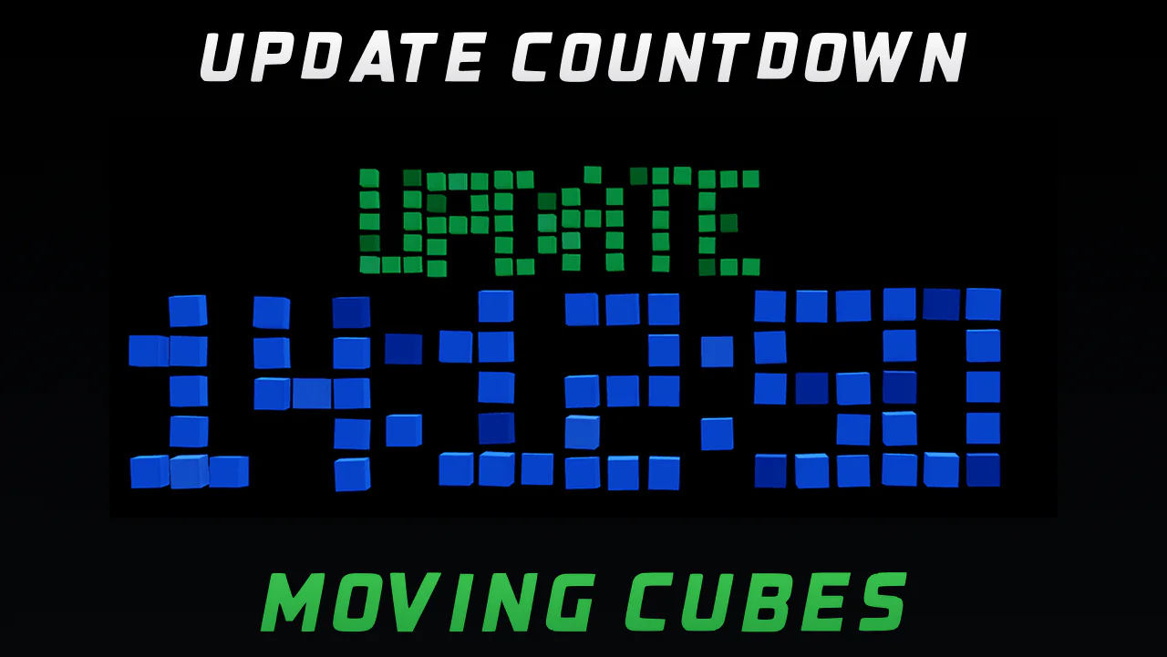 Update Counter preview showing an animated 3D Roblox countdown built from moving cubes
